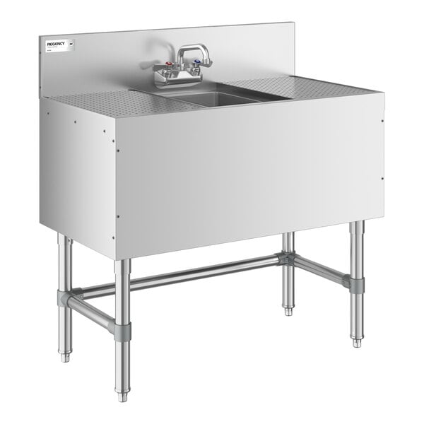 Regency Spec Line 19" x 36" One Bowl Underbar Sink with Two 12" Drainboards and Faucet