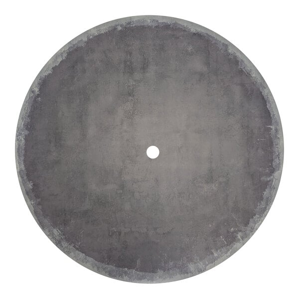 A Grosfillex zinc resin table top with a hole in the center.