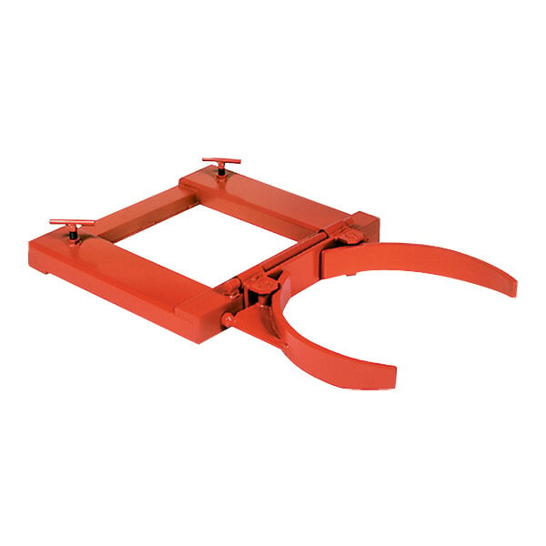 A red metal frame with a round ring and two screws.