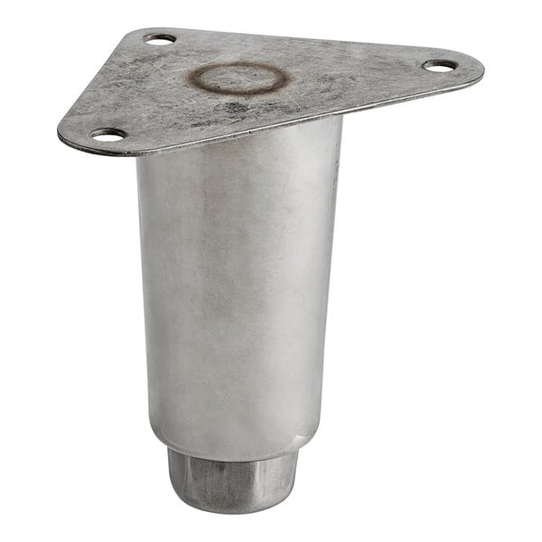 A stainless steel Estella foot with holes and a screw.