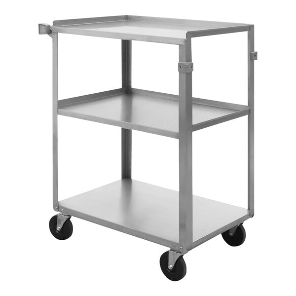 A Wesco stainless steel 3-shelf service cart with wheels.