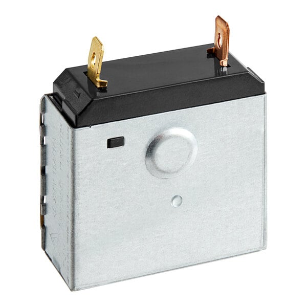 A silver and black Cooking Performance Group smoker box timer with two metal parts.