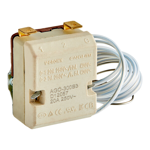 A white Estella thermostat for a crepe maker with wires.