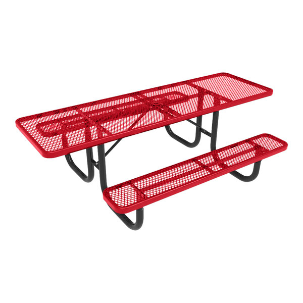 An Ultra Site red rectangular picnic table with two benches.