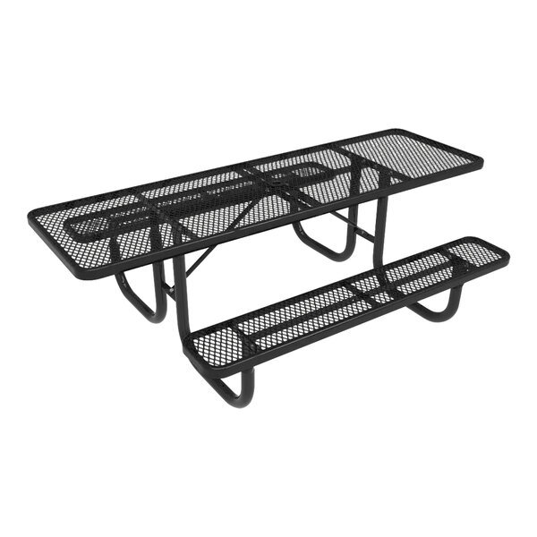 An Ultra Site black heavy-duty rectangular picnic table with benches.