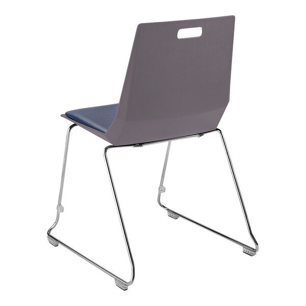 A National Public Seating LuvraFlex chair with a blue padded seat and metal legs.