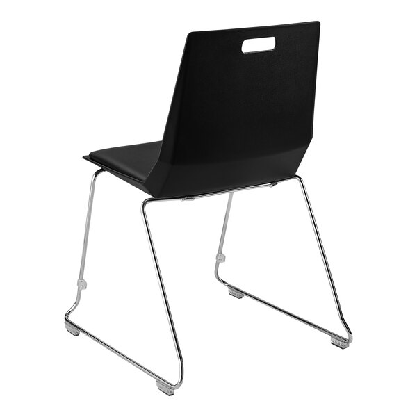 A National Public Seating black plastic chair with a black padded seat and chrome legs.
