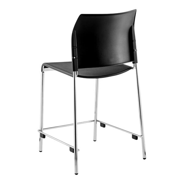 A National Public Seating black polypropylene cafetorium stool with chrome legs.
