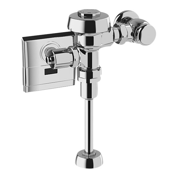 A chrome Sloan urinal flushometer on a white background.