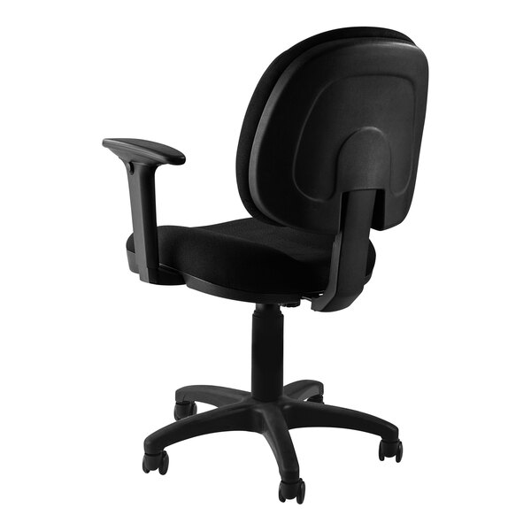 A black National Public Seating office chair with arms and wheels.