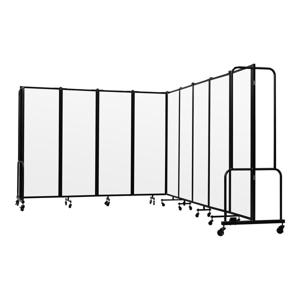 A National Public Seating Robo room divider with a black metal frame and wheels.
