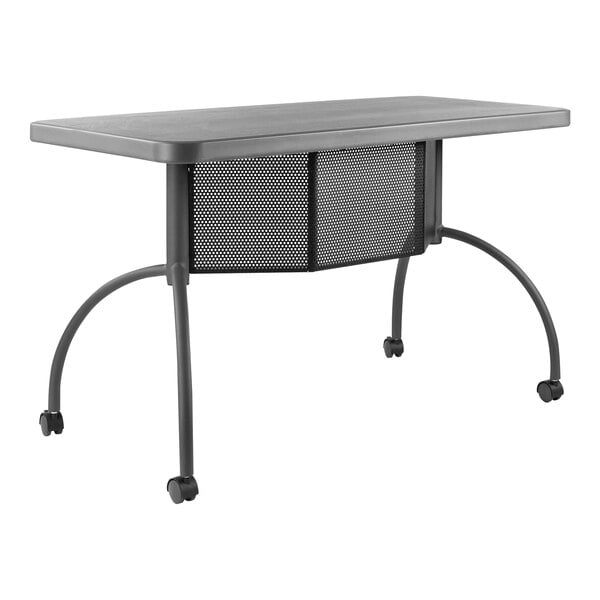 A black rectangular Oklahoma Sound Teacher's WorkPod mobile desk with wheels.