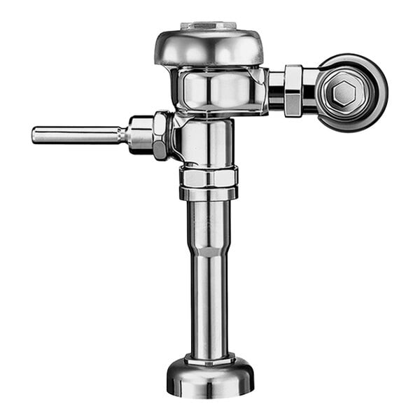 A Sloan polished chrome urinal flushometer with a top spud.