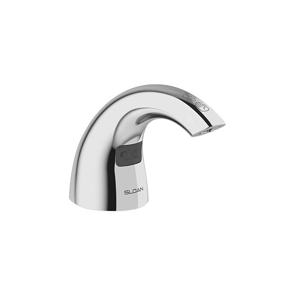 A Sloan polished chrome deck mount sensor soap dispenser.