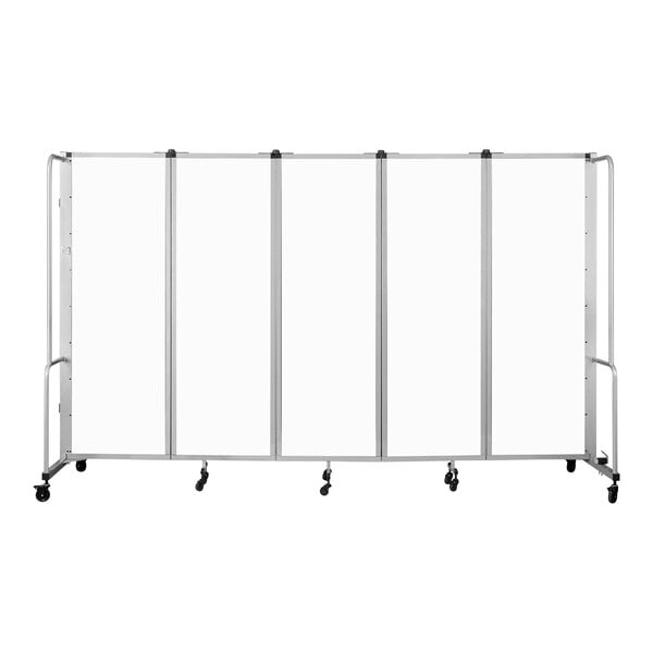 A white screen with gray wheels.