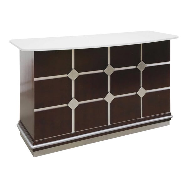 A Lakeside portable bar with a white and brown counter.