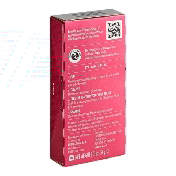 A pink and white box of Lavazza Espresso Maestro Classico Single Serve Capsules for Nespresso* Original Machines with black text.