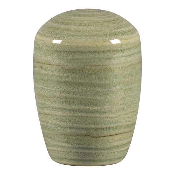 A RAK Porcelain emerald green porcelain pepper shaker with a lid.