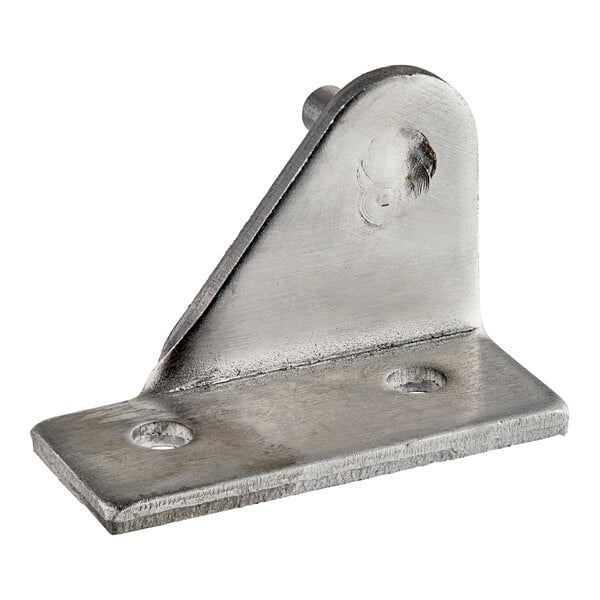 A stainless steel Avantco right door bottom hinge bracket with holes.