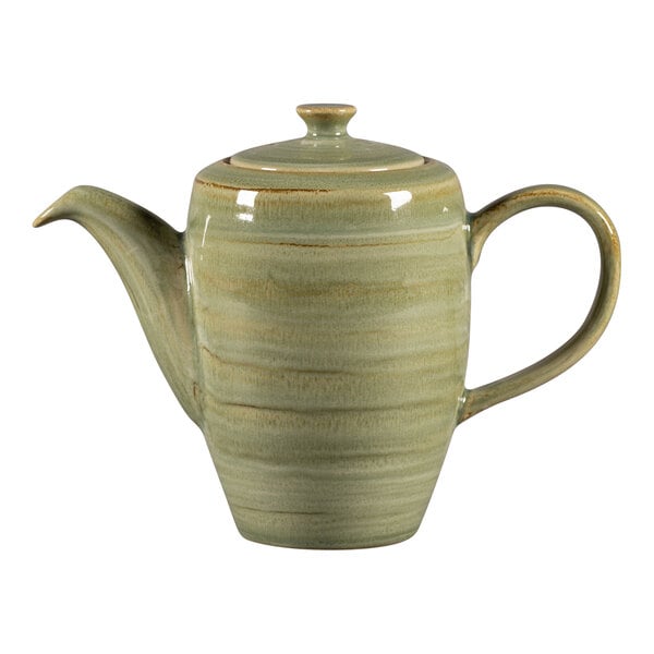 A green RAK Porcelain coffee pot with a lid and handle.