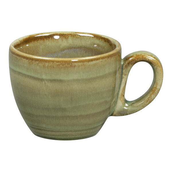 A RAK Porcelain emerald green espresso cup with a handle.