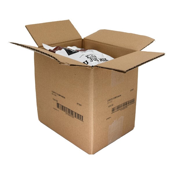 A white cardboard box with a bag of Chef's Companion Au Jus mix inside.