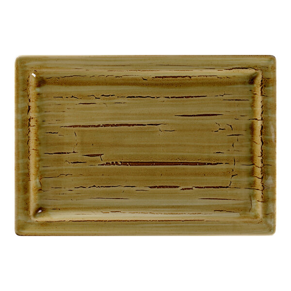 A rectangular RAK Porcelain tray with a brown wood pattern.