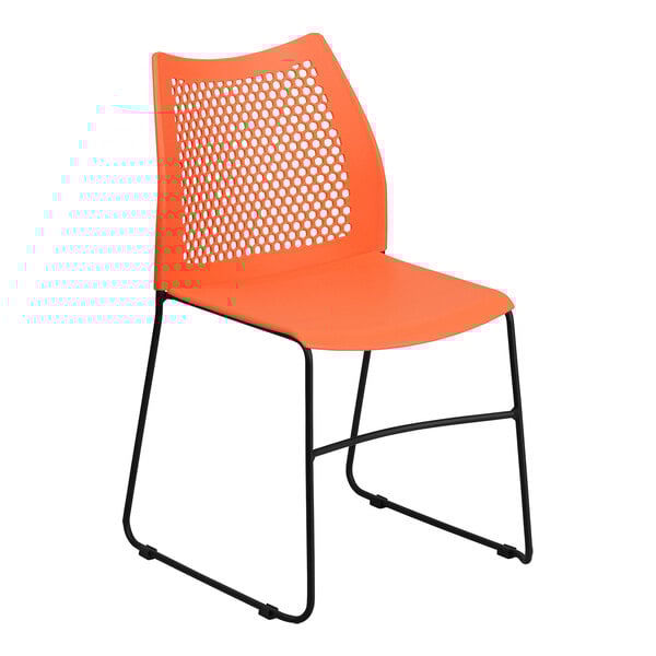 An orange Flash Furniture Hercules plastic chair with a black frame.
