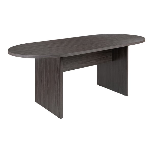 A Flash Furniture oval conference table with a rustic gray wood top.