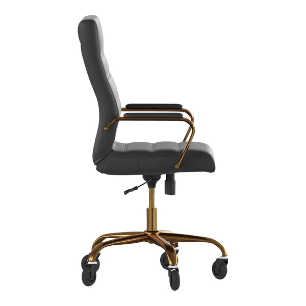 Flash furniture high back black leathersoft executive swivel office chair with gold frame and arms discount