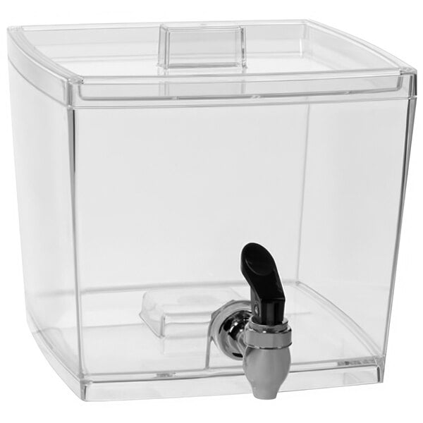 A clear plastic Choice beverage dispenser with a black spigot.