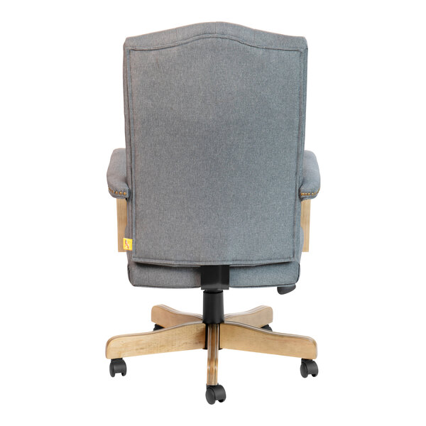 A Flash Furniture Derrick gray fabric office chair with a driftwood frame.