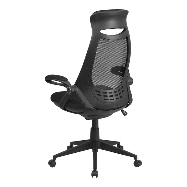 A black Flash Furniture office chair with mesh back and arms.