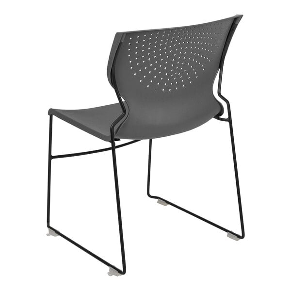 A gray Flash Furniture stackable chair with a black frame.