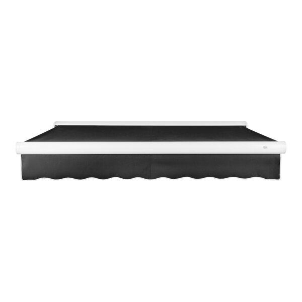 A black and white awning with a white protective hood.