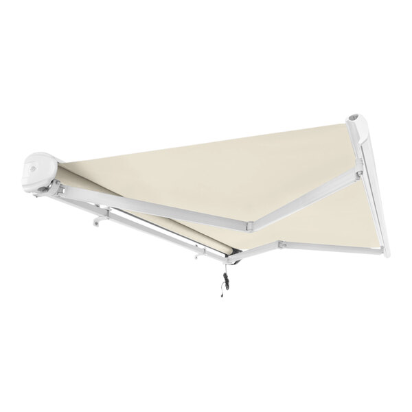 A white Awntech Key West retractable patio awning with protective hood.