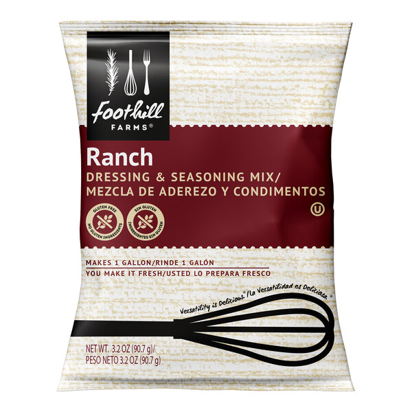 A 3.2 oz. packet of Foothill Farms Ranch Dressing & Seasoning Mix.