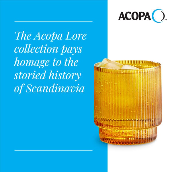 A 10 oz. amber-colored rocks or old fashioned glass with a textured surface from the Acopa Lore collection.