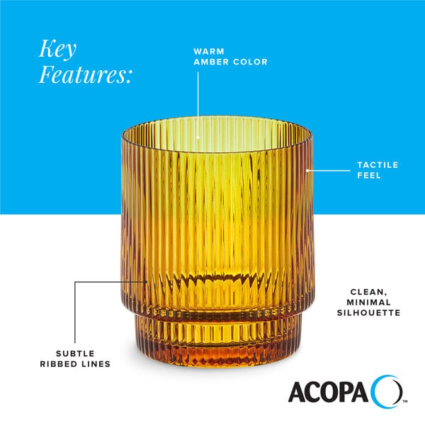 A warm amber-colored glass with subtle ribbed lines and a clean, minimal silhouette.