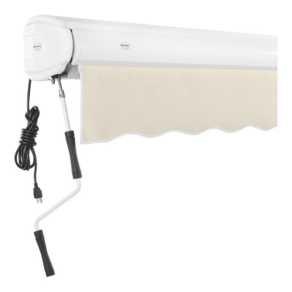 An Awntech Key West linen retractable patio awning with a protective hood over it.