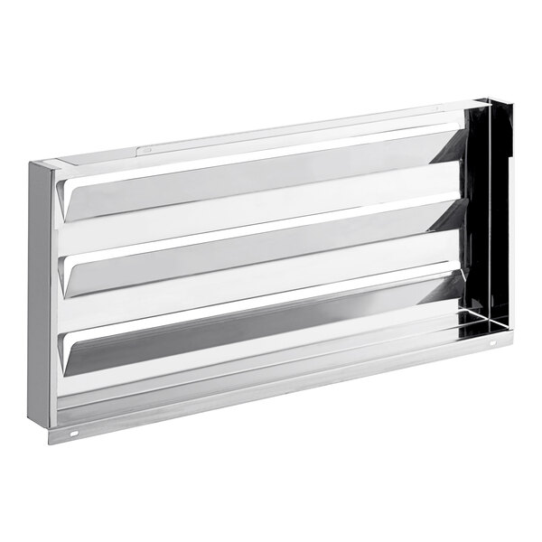 A stainless steel Avantco front grille with black stripes on a white background.
