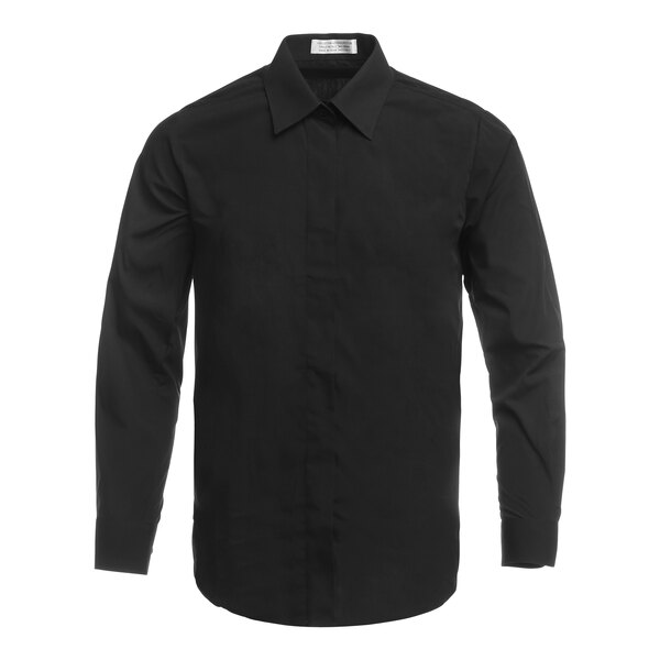 A Henry Segal black long sleeve cafe shirt for women with a collar.