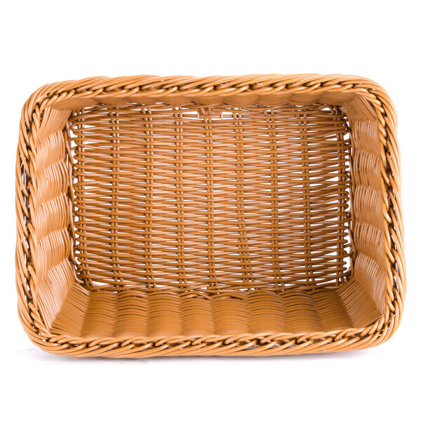 A honey-colored plastic cascading basket with a square top.