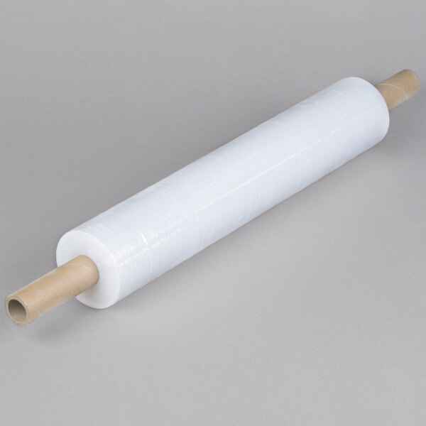 A roll of clear plastic 20" x 1000' Pallet Wrap Film on a white background.
