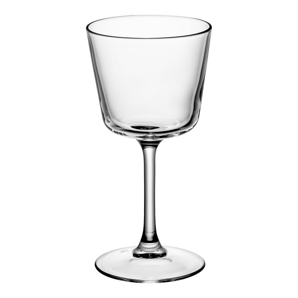 An Arcoroc Romeo Nick and Nora glass with a stem on a white background.