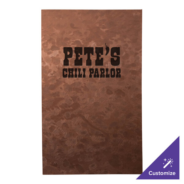 A bronze brushed metallic H. Risch, Inc. menu cover with the words "Pete's Chili Pail" in black.