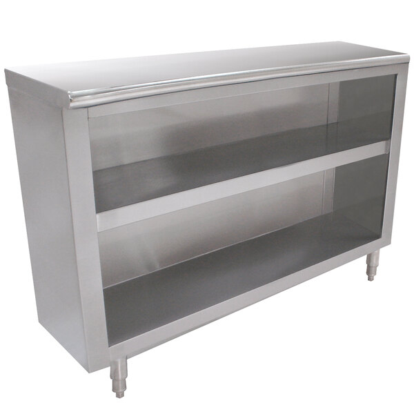 A stainless steel Advance Tabco dish cabinet on a counter.