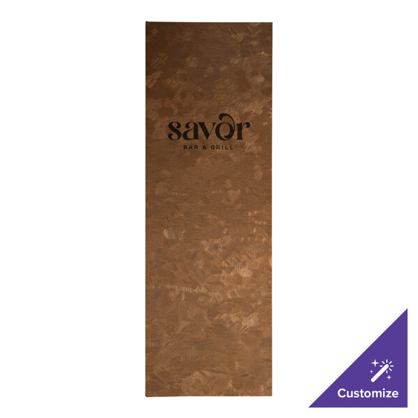 A brown H. Risch, Inc. metallic menu cover with black text.