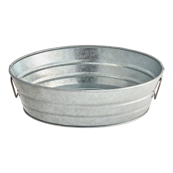 An American Metalcraft galvanized metal tub with two handles.