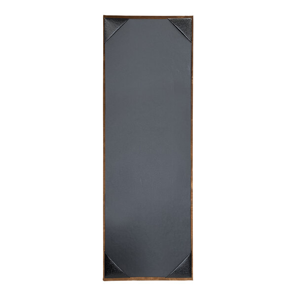 A rectangular black board with a wooden frame.